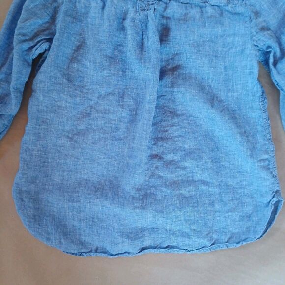 Talbots 100% Linen Roll Tab Long Sleeve Button Shirt Blouse Top Blue Size MP - Picture 7 of 10